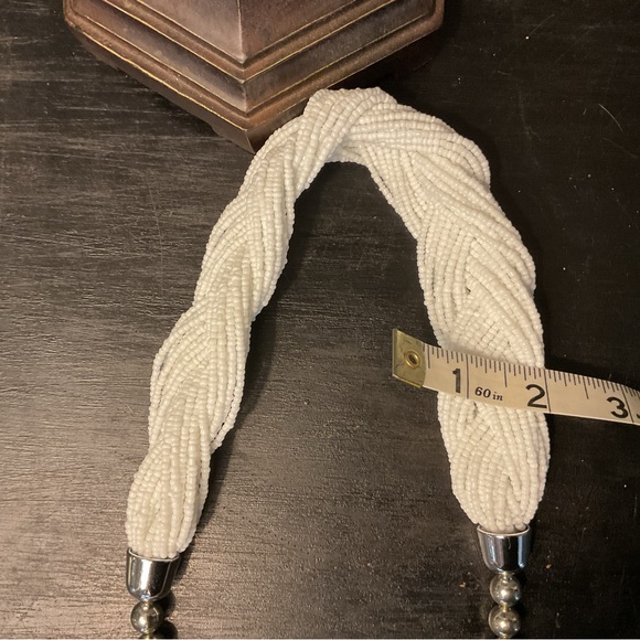 White Braided Necklace Twisted with 2 Pair of Matching Earrings - Picture 7 of 12